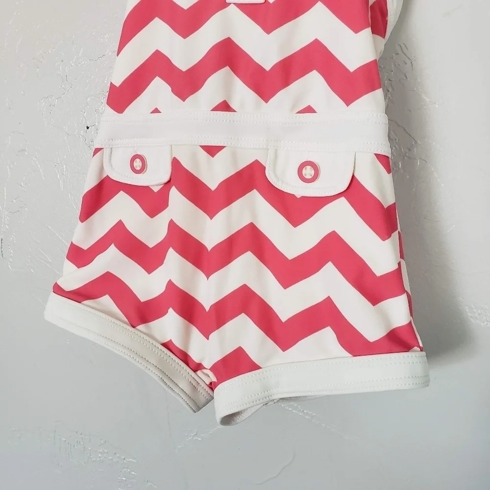 Janie and Jack Baby Girl 12-18 Months One Piece Swim Suit Pink White Chevron